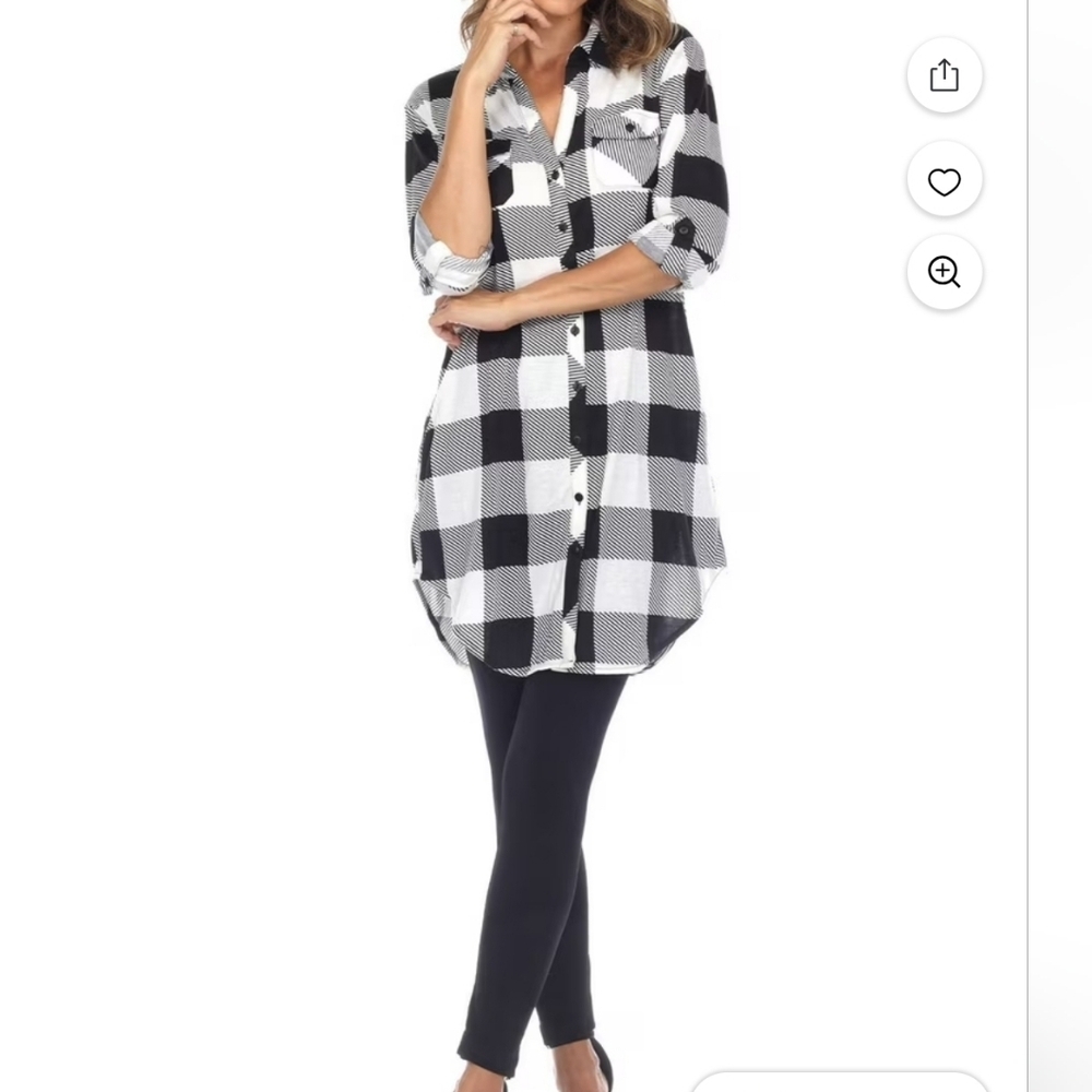 White Mark Women's Light Weight Plaid Print Tunic with Pockets, Size M